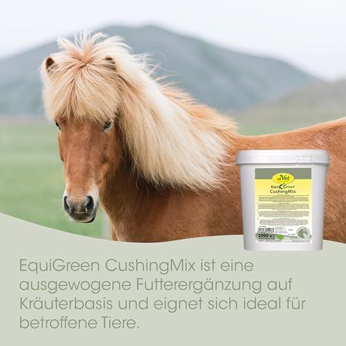 cdVet Naturprodukte EquiGreen CushingMix 1 kg, Pferde und Ponys, Stoffwechselprobleme, Entgiftungsorgane, Vitalstoffe, mit Möchspfeffer und Grünhafer