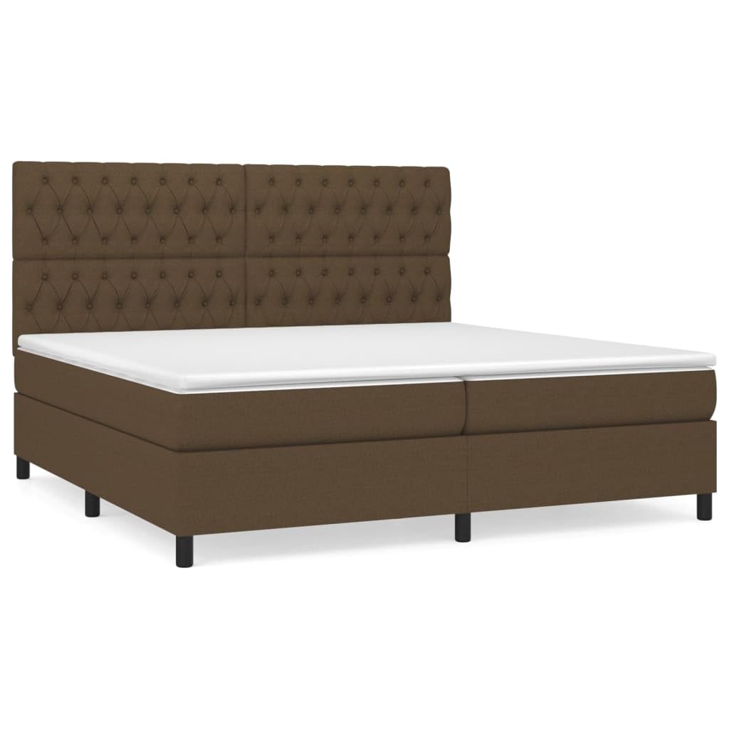 Cama con somier marrón oscuro, 200 x 200 cm, con colchón de muelles ensacados y top, cabecero de altura ajustable, cómoda cama doble para dormitorio, habitación de invitados, accesorios para