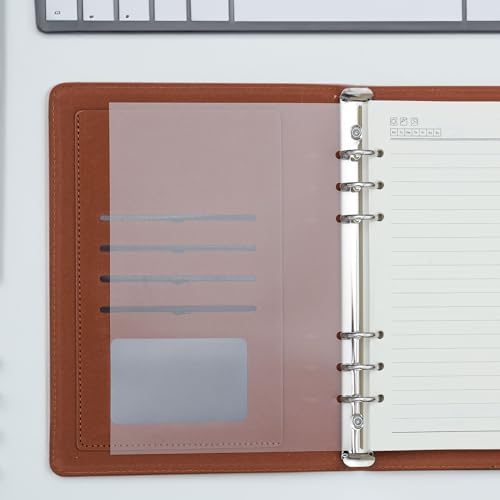 Image of A5 Refillable Leather Diary | 6-Ring Binder Notebook with Card Holder, Pen Loop & Strap | PU Leather Office Diary | Business Planner, Personal Writing Journal for Men & Women