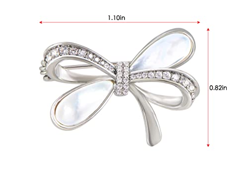 Image of Alilang Cubic Zirconia Bridal Natural Seashell Bowknot Brooches Pins Crystal Rhinestones Vintage Women Accessory