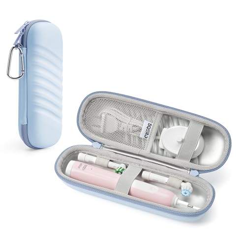 SQERO 2.0 Portaspazzolino elettrico da viaggio, compatibile con Oral B/Oral-B Pro/Philips Sonicare, custodia per spazzolino portatile, striscia obliqua, impermeabile, Blu, strisce
