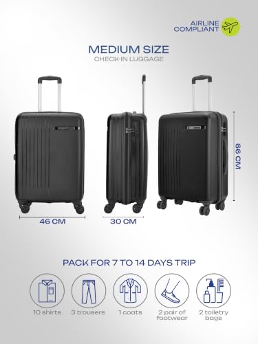 Image of Safari Xylo 8 Wheels Medium 66cm Trolley Bag Hard Case Polypropylene 360 Degree Wheeling System Luggage,Recessed Lock, Trolley Bags for Travel, Suitcase for Travel, Black