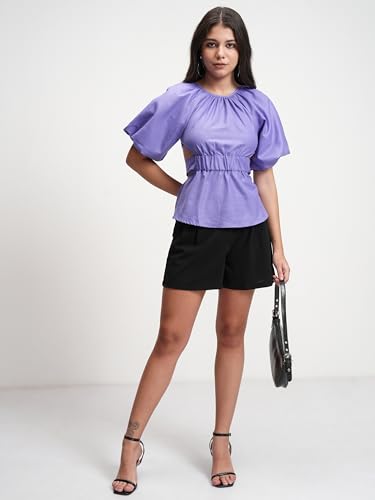 Image of Tokyo Talkies Women's Kimono Sleeve Cinched Waist Top | Back Cut-Out | Elegant & Trendy | Perfect for Casual & Semi-Formal Outings | Tops for Woman | Women Tops | Stylish Top