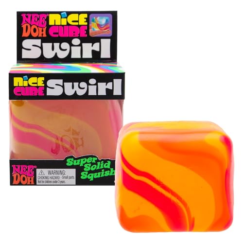 Image of Schylling NeeDoh Nice Cube Swirl - Sensory Toy with a Super Solid Squish - Unique, Swirling Color Blend - Ages 3 and Up - Orange; One Cube Per Pack