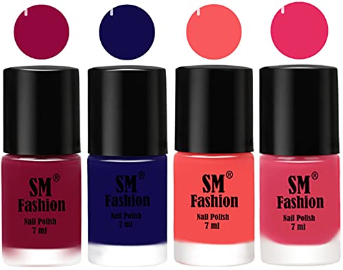 Image of Nail Polish Combo Set (Pack of 4) Quick Dry Gel Finish Nail Paint | Cherry Blossom,Dark Blue,Light Pink,Dark Rose Pink | 7 ml Each