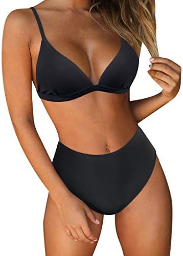 RUUHEE Women High Waisted Cheeky 2 Piece Bikini Bathing Suits (XL(US Size 8-10),Black-0)