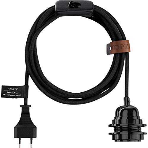 Hoopzi - Fil électrique en Tissu de 4,5M pour Éclairer Partout Chez Vous - Douille Ampoule E27 avec Interrupteur - Créez Votre Suspension Luminaire,...