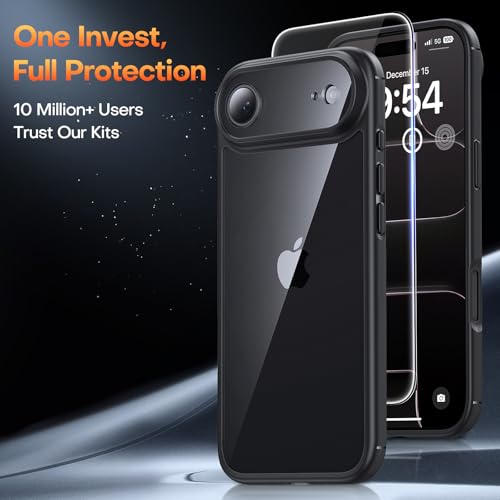 Image of TAURI for iPhone Air Case, with Screen Protector, Black | Full Camera Protection, Anti-Yellowing Military-Grade Protection Shockproof Slim Phone Case for iPhone 17 Air