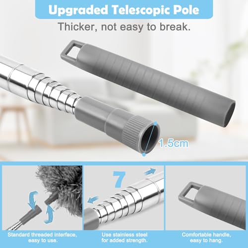 YSWOVUO Staubwedel Teleskop Waschbar, 9-Teiliger Spinnwebenbesen mit Teleskopstiel, Staubwischer mit Teleskopstange für Reinigen Decken, Lücken, Spinnweben