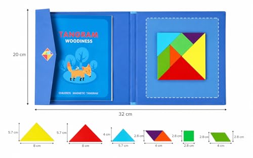Image of Magnetic Tangram Puzzle for Kids, Wooden Educational Puzzle Toy, Toys for 4-10 Years Montessori Puzzle Game, Educational STEM Activity Book (7 pcs Tangram)