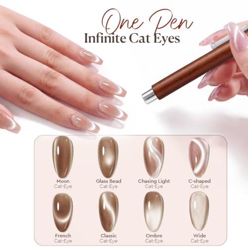 Image of AZUREBEAUTY 4-in-1 Cat Eye Nail Magnet Pen | Wooden 3-head design with round ball tip, for cat eye gel polish, ideal for home & salon DIY, magnet only, gel not included
