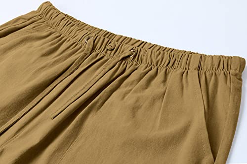 utcoco Men's Cotton Linen Beach Pants Loose Casual Drawstring Wasit Slacks with Pocket2