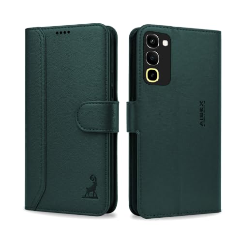 Image of AIBEX Compatible for Realme 16X 5G / Realme Narzo 100X 5G / Realme P4R 5G Flip Cover Leather Finish | Inside TPU with Card Pockets | Wallet Stand | Complete Protection Flip Case Green