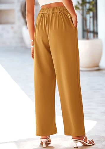 PRETTYGARDEN Wide Leg Pants for Women Trendy 2026 Fall High Waisted Business Casual Outfits Work Pant Trousers (Brown Yellow,XX-Large) — view 3