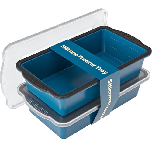 GORCI Silicone Freezer Tray With Lid, 2 Large 4 Cup Large Soup Freezer Molds Container for Meal...