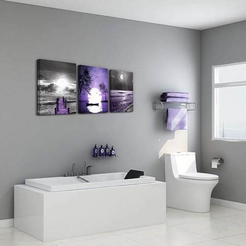DZRWUBHS Frame Wall Decor For Living Room Inspiration Canvas Wall Art For Bedroom Office Decorations Black And White Wall Pictures Artwork Purple ocean Landscape Painting Modern Large Home Decor
