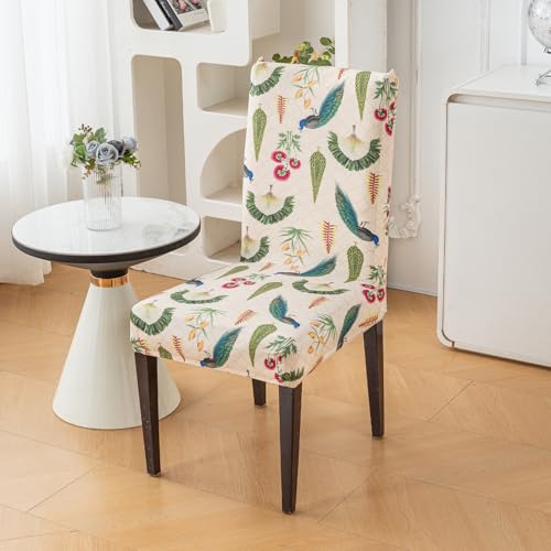 Image of House of Quirk Elastic Chair Cover Stretch Removable Washable Short Dining Chair Cover Protector Seat Slipcover (Pack of 6, Royal Peacock)