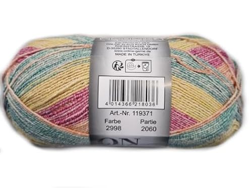 ONline Supersocke Sort. 360 Cotton Stretch Color 100g 2998 - gelb/pink/türkis