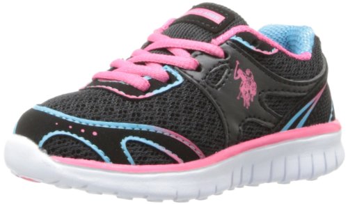U.S. Polo Assn. Glow Running Shoe (Toddler),Black/Fuchsia/Turquoise/White,10 M US Toddler