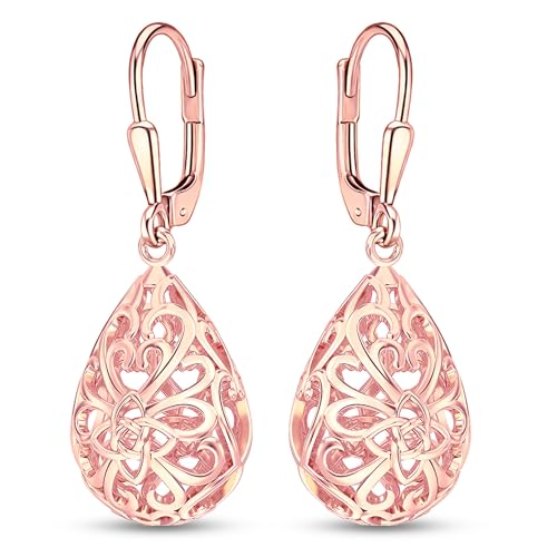 Image of TRUESILVER ACPL 925 Sterling Silver Filigree Drop Earrings for Women & Girls | Elegant Dangle Leverback Earrings | Stylish Everyday & Gift Jewelry