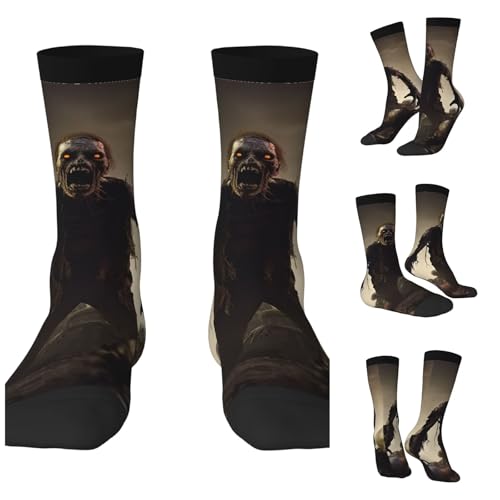 LZQPOEAS Many Zombie Athletic Socks Unisex Cushioned Crew Socks Hiking Running Calf Sock Soft Above Ankle Sock