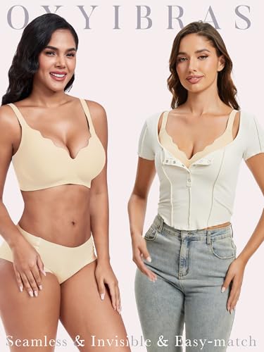 Image of Smooth V Jelly Bras for Women No Underwire Seamless Plunge Bralettes T Shirt Sleep Everyday Bra with Bra Extender