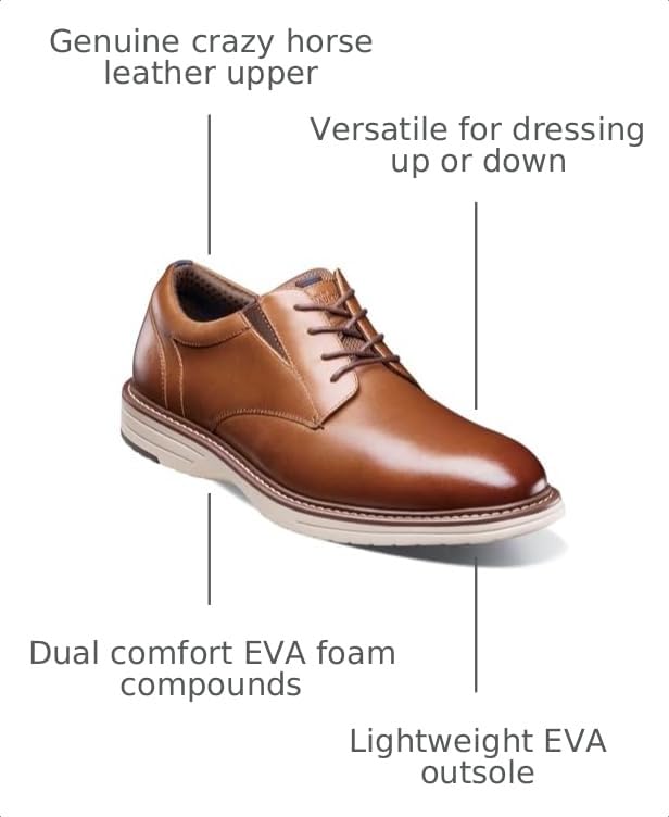 Image of Nunn Bush Griff Plain Toe Oxford Lightweight and Comfortable for All Occasions Leather Lace Up