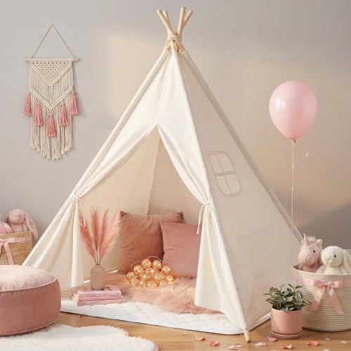 wilwolfer Kids Teepee Tent for Girls or Boys Foldable Play Tent for Toddler Suit for Indoor and Outdoor Play Protable Kids Playhouse Children Tent(Mat not Included)