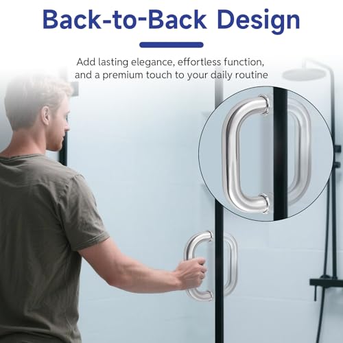 Image of 6'' (CTC) Shower Door Handle Fits 1 /4 inch to 1 /2 inch Thick Glass, Brushed Nickel | 304 Stainless Steel Back to Back Shower Door Replacement Handles for Sliding, Frameless Glass Shower Doors Pull Handle