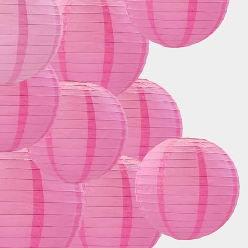 Image of Pink Paper Lanterns Decorative 10pcs Party Hanging Decorations for Bachelorette Wedding Birthday Baby Shower Graduation Anniversary Pink Themed Room Decor DIY Activities