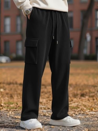 Image of Men's Ribbed Casual Cargo Pants | Stretchable & Comfortable Lower | Elastic Waist Drawstring | Relaxed Fit Stretchable & Comfortable Textured Fabric Cargo Pant for Men