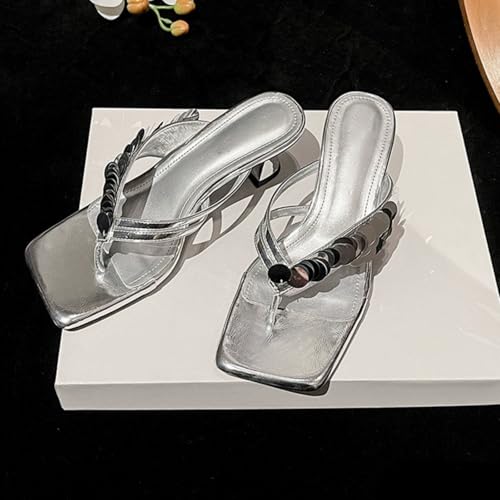 Image of Goolita Women's Suede Sequin Kitten Heels Flip Flops Open Square Toe Strappy Thong Slide Heeled Sandals Comfort Prom Party Mules Heels