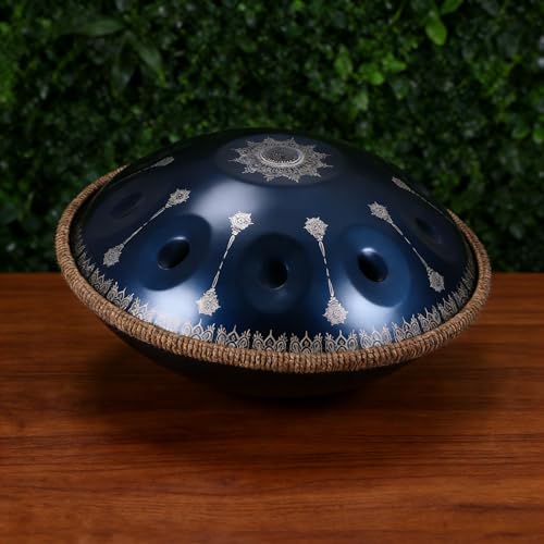Handpan azul de 10 notas con patrones artesanales miniatura 4