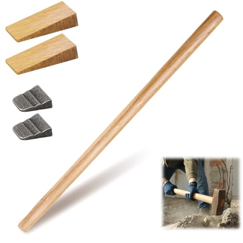 Bucherry 1 Sets 32 Replacement Hammer Handle Kit Includes 1 Sledge Hammer Handle Replacement 2 Wood Wedges and 2 Steel Wedges for Decking Framing Carpentry Construction DIY Sledge Axe Tool
