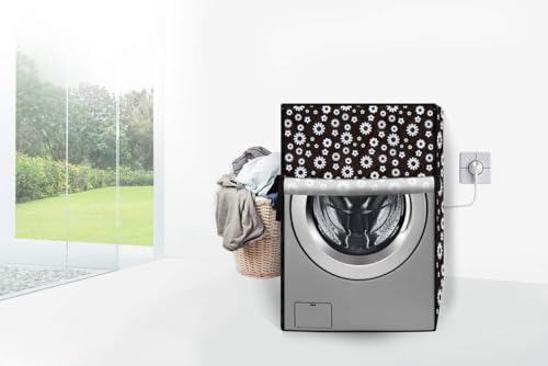 Image of Fully Automatic Front Load Washing Machine Cover Compatible For LG, Bosach 6Kg, 6.5Kg, 7Kg, 7.5Kg, 8Kg, 8.5Kg, 9Kg, 10Kg (66L X 61D X 84H), Waterproof,Dustproof Flower Print.