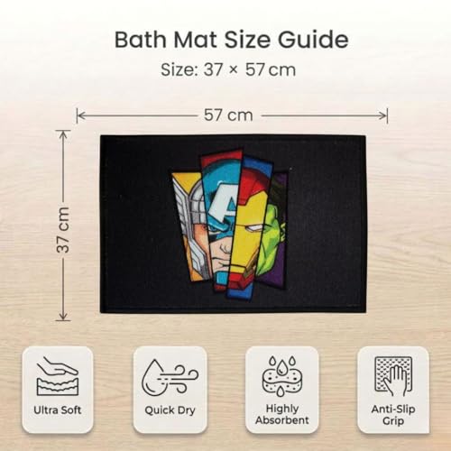 Image of Athom Living Marvel and Avengers Kids Bathmat- Multi-Colour Nylon, Anti-Skid with Durable Latex Backing, Fun Superhero Design, Easy to Clean, Perfect Entryway or Playroom Mat, 37x57 cm, Pack of 1