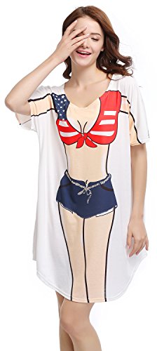 Bellady 4th of July American Flag Cover Up for Women,Baggy Bathing Suit Shirt,Funny Short Sleeve Bikini Shirt,Blue,L - Thumbnail 5
