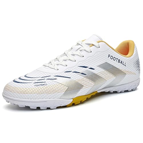 NUTTOPL Zapatillas de Fútbol Hombre Profesionales Atletismo Calzado de Fútbol Zapatillas de Deporte Entrenamiento para Césped Artificial Blanco Oro 42 EU
