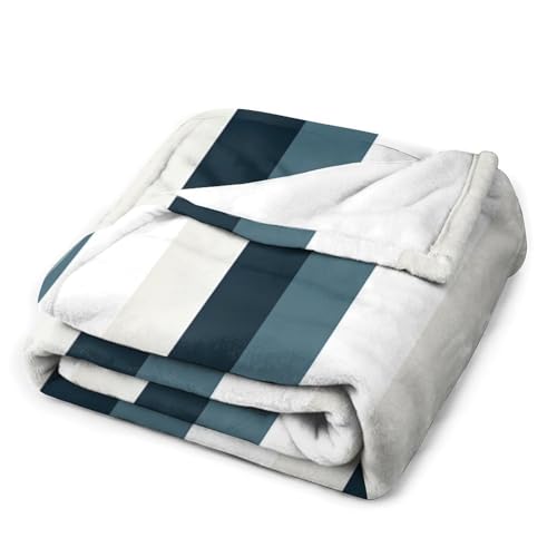 Couverture en flanelle 153 x 203 cm anti-frissons plaid à rayures bleues grand format - 4