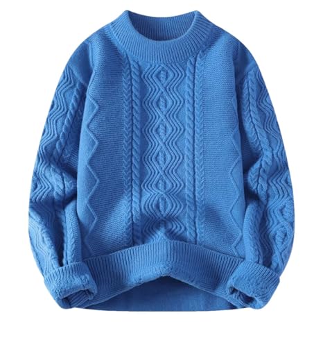 Men's Round Neck Knit Pullovers Thick Solid Warm Knitted Sweater Casual Full Pullover Sweaters