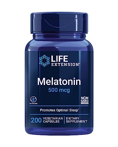 Life Extension Melatonin, 500 mcg – Gently Promotes Sleep, Low Dose, Value Size – Non-GMO, Gluten-Free, Vegetarian – 200 Capsules