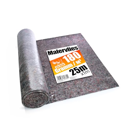 BigDean Premium Malervlies 25m x 1m 180g/m Rolle mit Durchsickerungsschutz Abdeckvlies wiederverwendbar Vlies 25 m Malervlies Premium