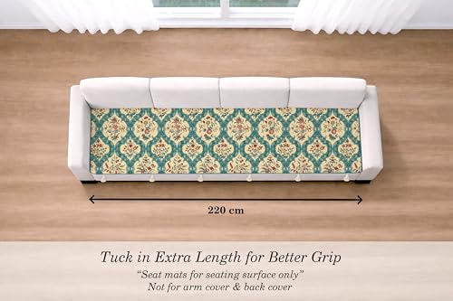Image of Cloth Fusion Quilted Sofa Cover Seat Mat 4 Seater, Floral Damask | Reversible Jaipuri Print, 220 cm, Seat Cover Only, Decorative Tassel Edging With A Spare, Easy Tuck-In Hold, Not Anti-Slip