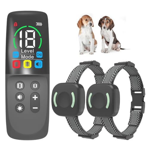Dog Training Collar With Remote - Vibrating Dog Collar, Rechargeable LED Light/Sound/Vibration/Strong Vibration 2000M Remote Control Range for Dog Training Recall, IP67 Waterproof (2 Collars)