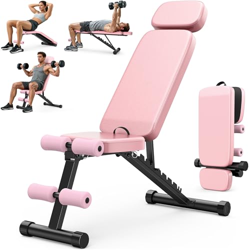 XDDIAS Workout Bench, 10 Backrests Adjustable Weight Bench with Extended Headrest, 800LBS Foldable Weight Bench for Home Gym, Incline Decline Flat Bench Compact for Small Space Training