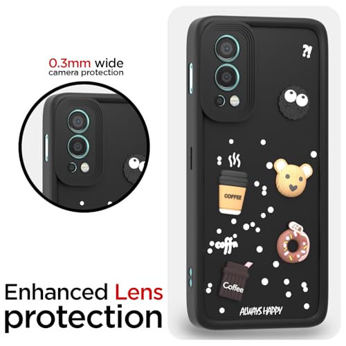 Image of Pikkme Back Cover for Oneplus Nord 2 5G | Cute Fun Cartoon 3D Bear Silicone Full Body Protection Bumper Case (Black)