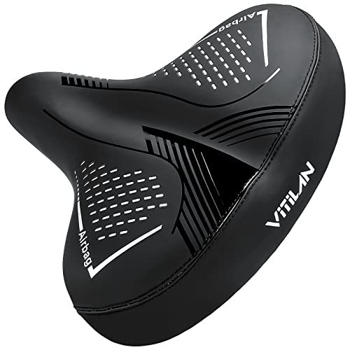VITILAN Oversized Comfortable Bike Seat for Women & Men, High Resilience Soft Foam Sponge Bicycle Cushion, Waterproof Bicycle Seat, Dual Shock Absorbing Ball, Universal Fit for Cycling Bikes