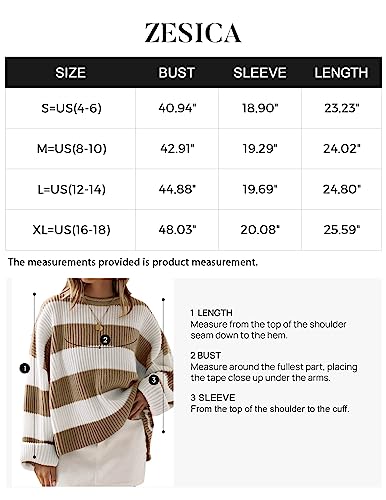 Zesica ZESWEATER14-LIGHTKHAKI-L Women'S 2024 Fall Long Sleeve Crew Neck Striped Color Block Comfy Loose Oversized Knitted Pullover Sweater,Lightkhaki,Large thumb #5