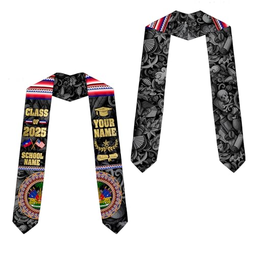 MonkeyVan Personalized Haiti Flag Graduation Stole 2025, Haitian Stoles Graduation 2025, Haitian American Flag Gradution Sash Haiti1