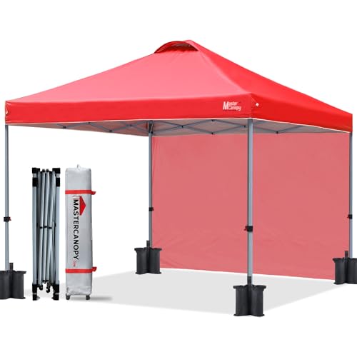 Image of MASTERCANOPY 8x8 Durable Pop Up Canopy Tent with 1 Sidewall, Red